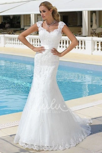 Cap-Sleeve Mermaid Lace Wedding Dress with Deep-V Back