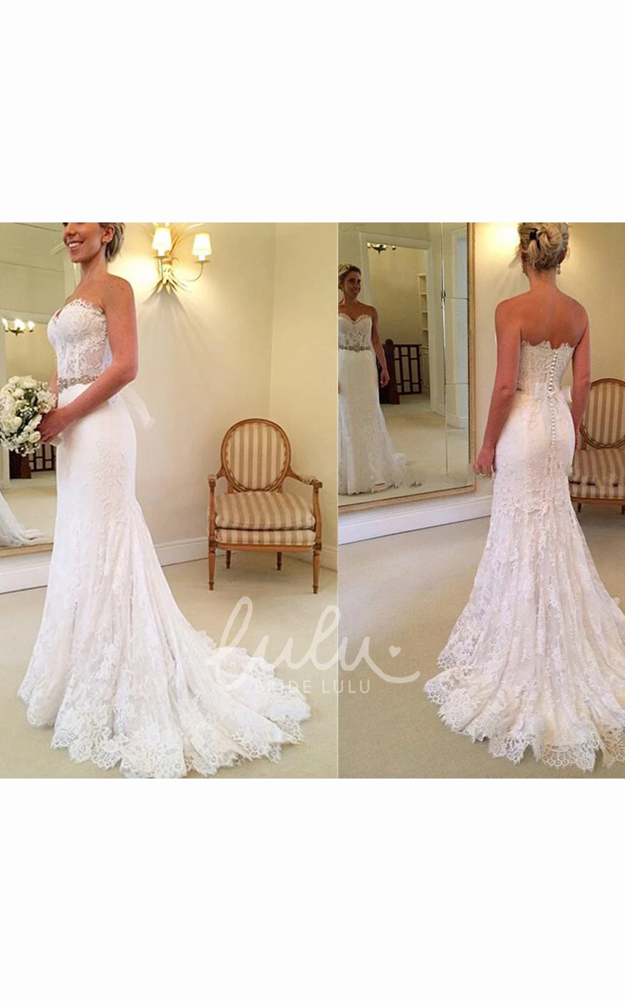 Lace Backless Sweetheart Sheath Wedding Dress with Jacket