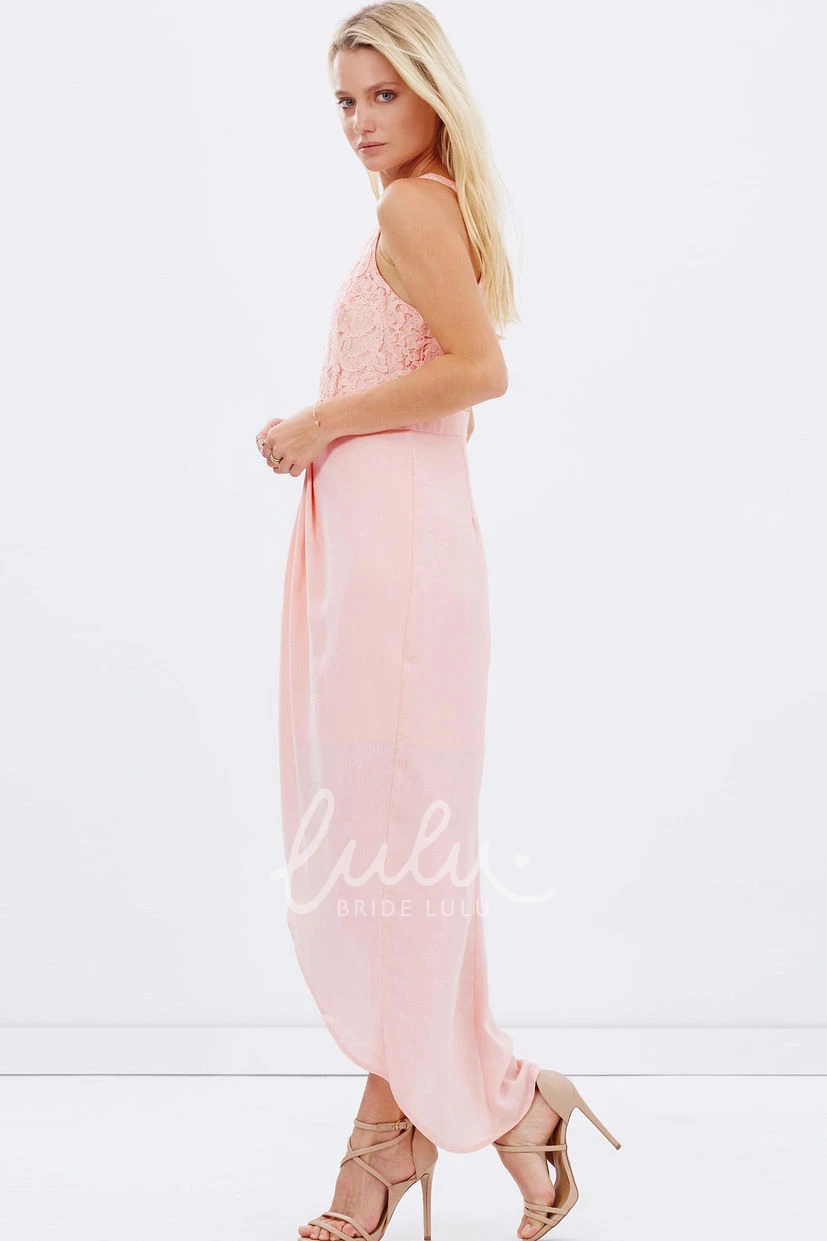 Lace Sleeveless High-Low Bridesmaid Dress with Chiffon Elegant Bridesmaid Dress