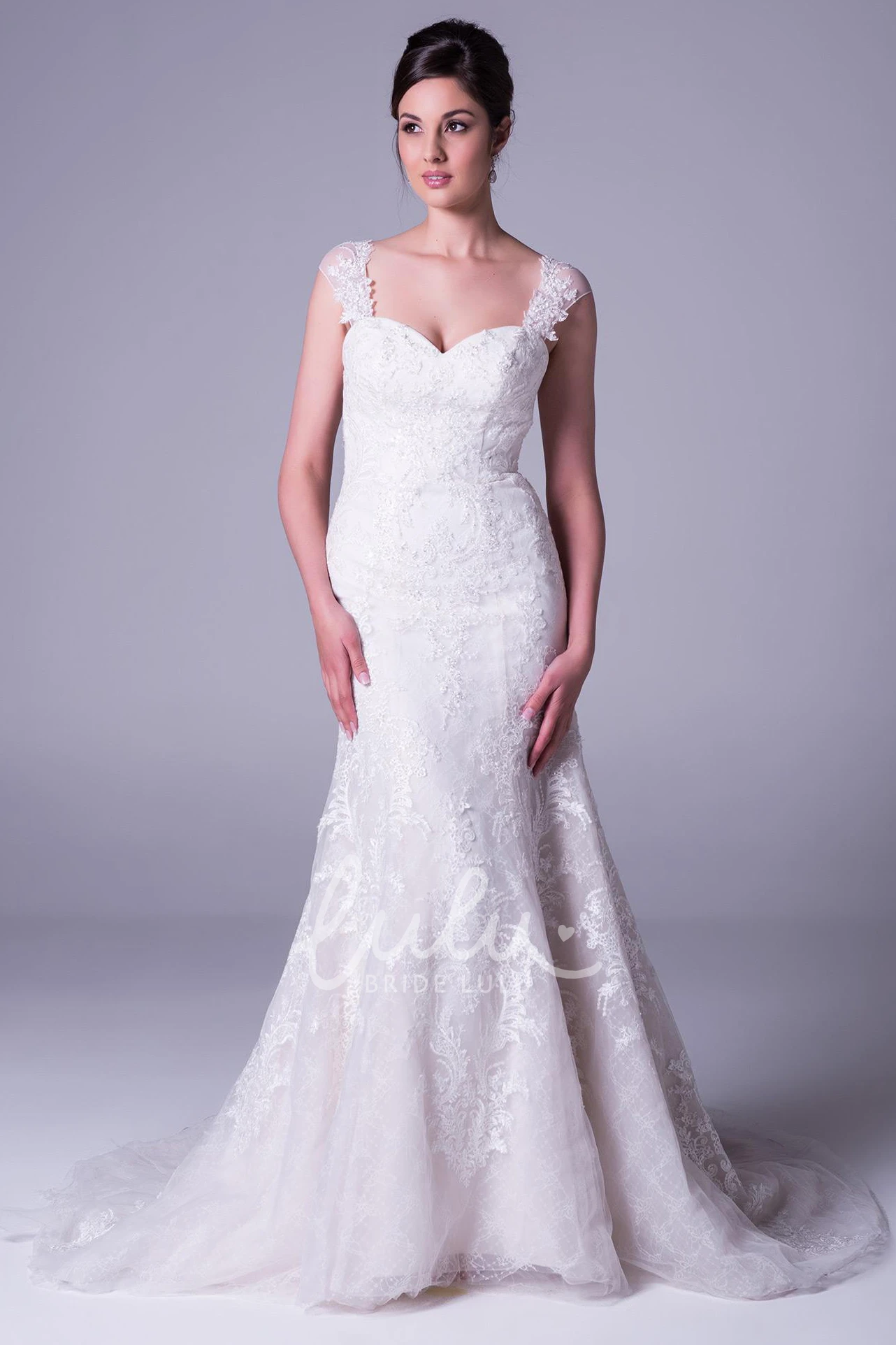 Long Cap-Sleeve Lace A-Line Wedding Dress
