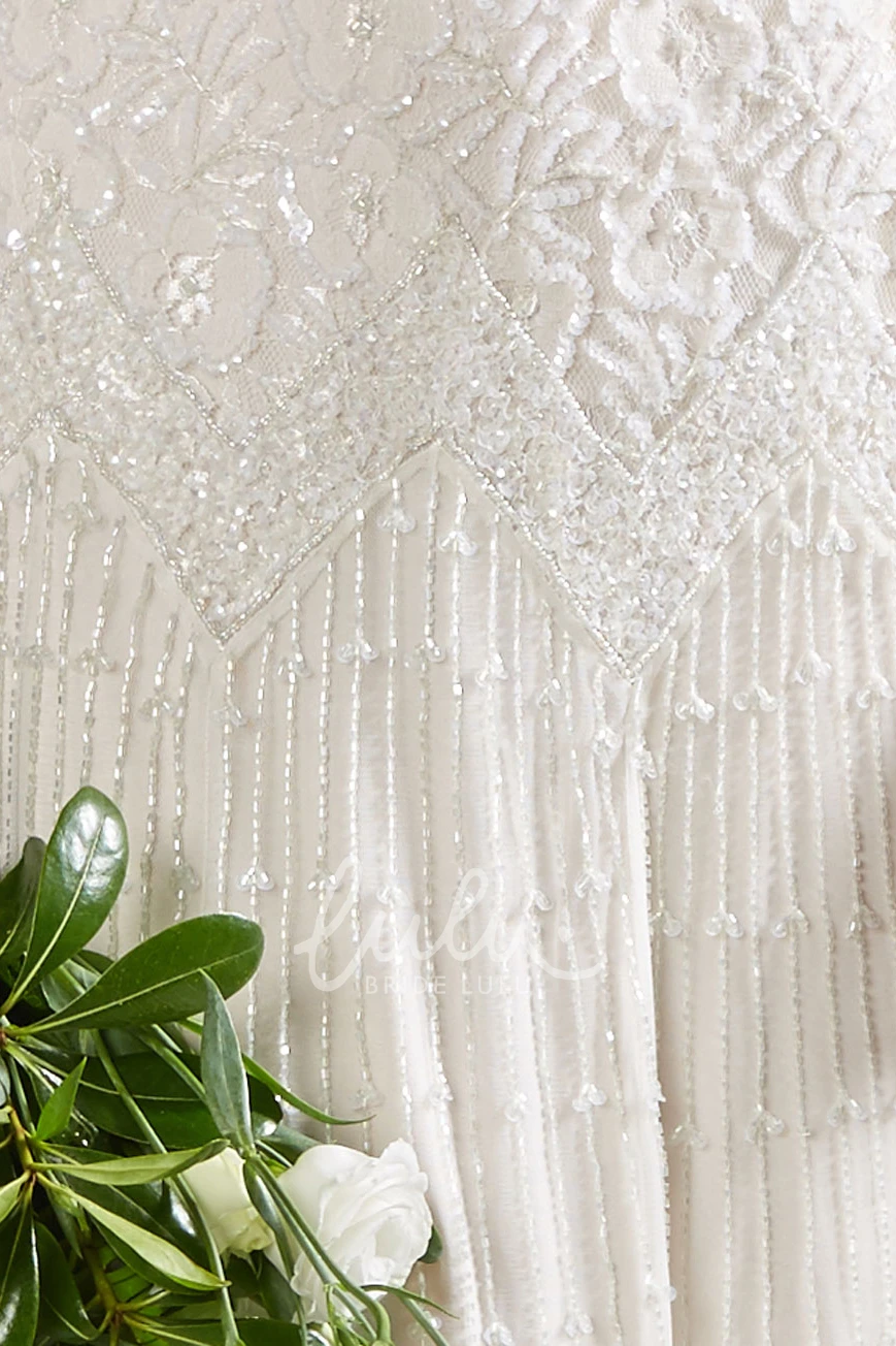 Lace Wedding Dress with Appliques and V Back Ankle-Length Sheath Sleeveless