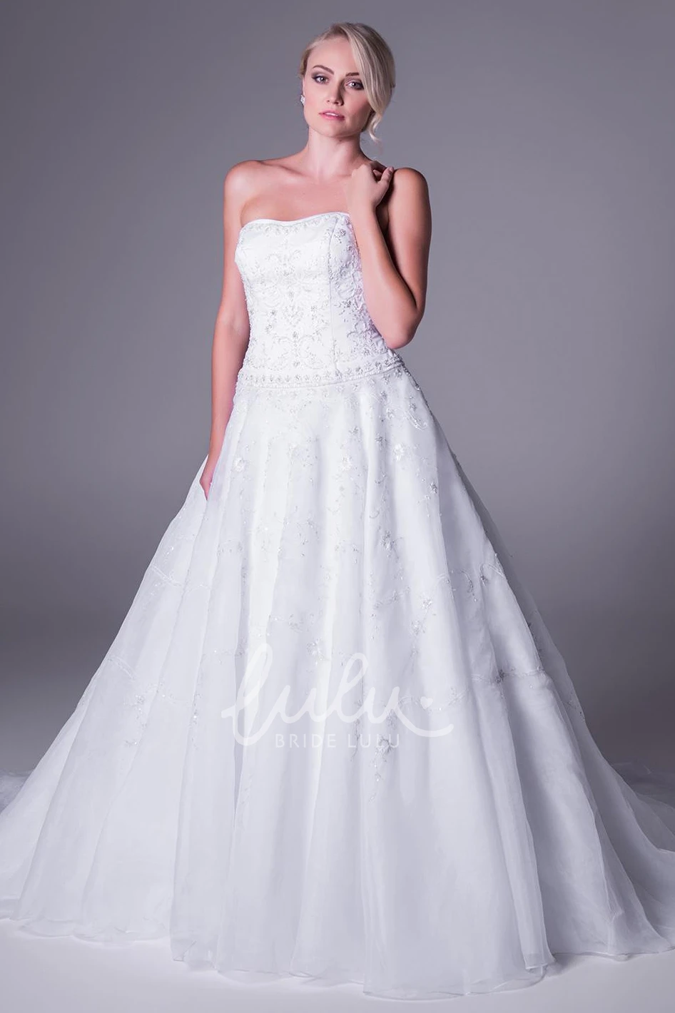 Long Sleeveless Beaded A-Line Wedding Dress Strapless