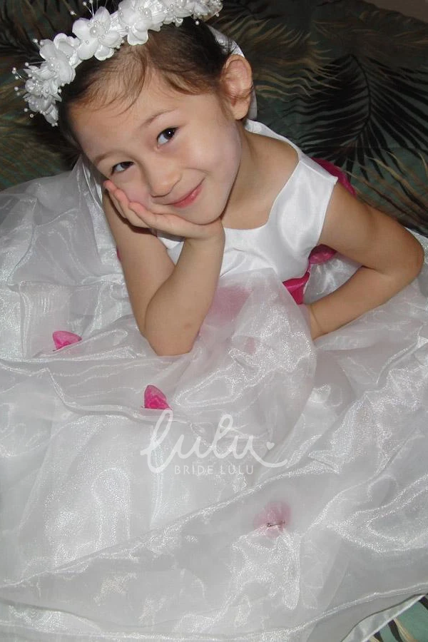 Ruched Organza Flower Girl Dress Tea-Length Spring Wedding Dress