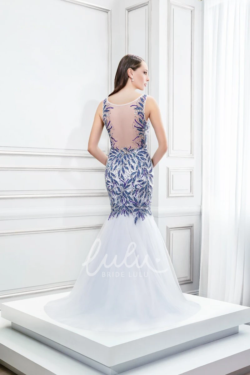 Beaded Mermaid Illusion Back Prom Dress Sleeveless Scoop Neck