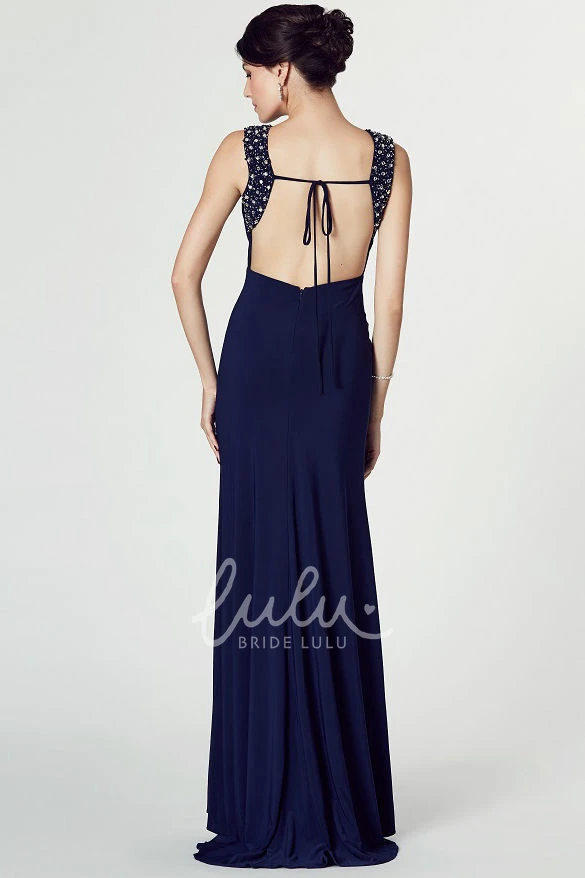 Beaded Sleeveless High-Low Jersey Prom Dress with Scoop Neck and Brush Train