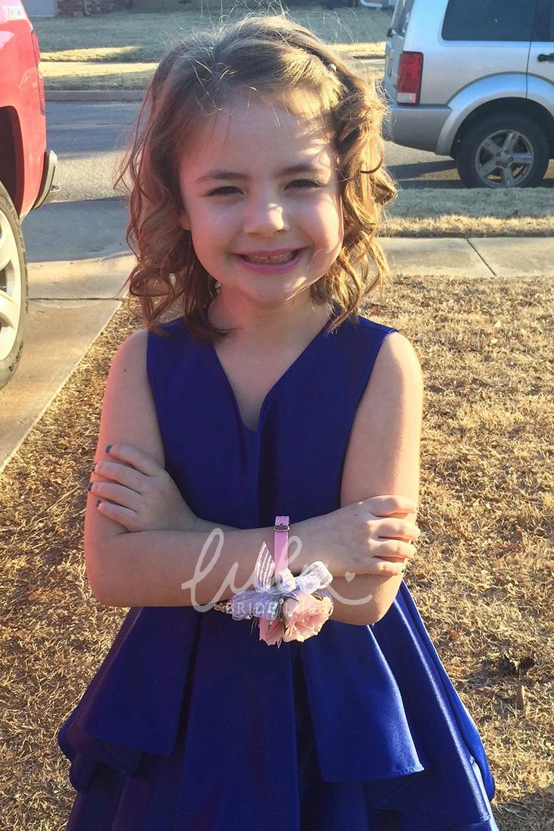 Satin Flower Girl Dress Knee-Length with Split Front Beading and Sash