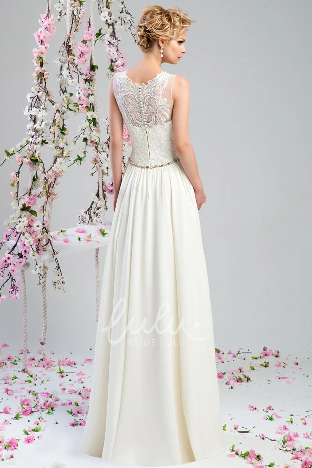 Sleeveless Appliqued Chiffon Wedding Dress with Waist Jewelry Sheath Style