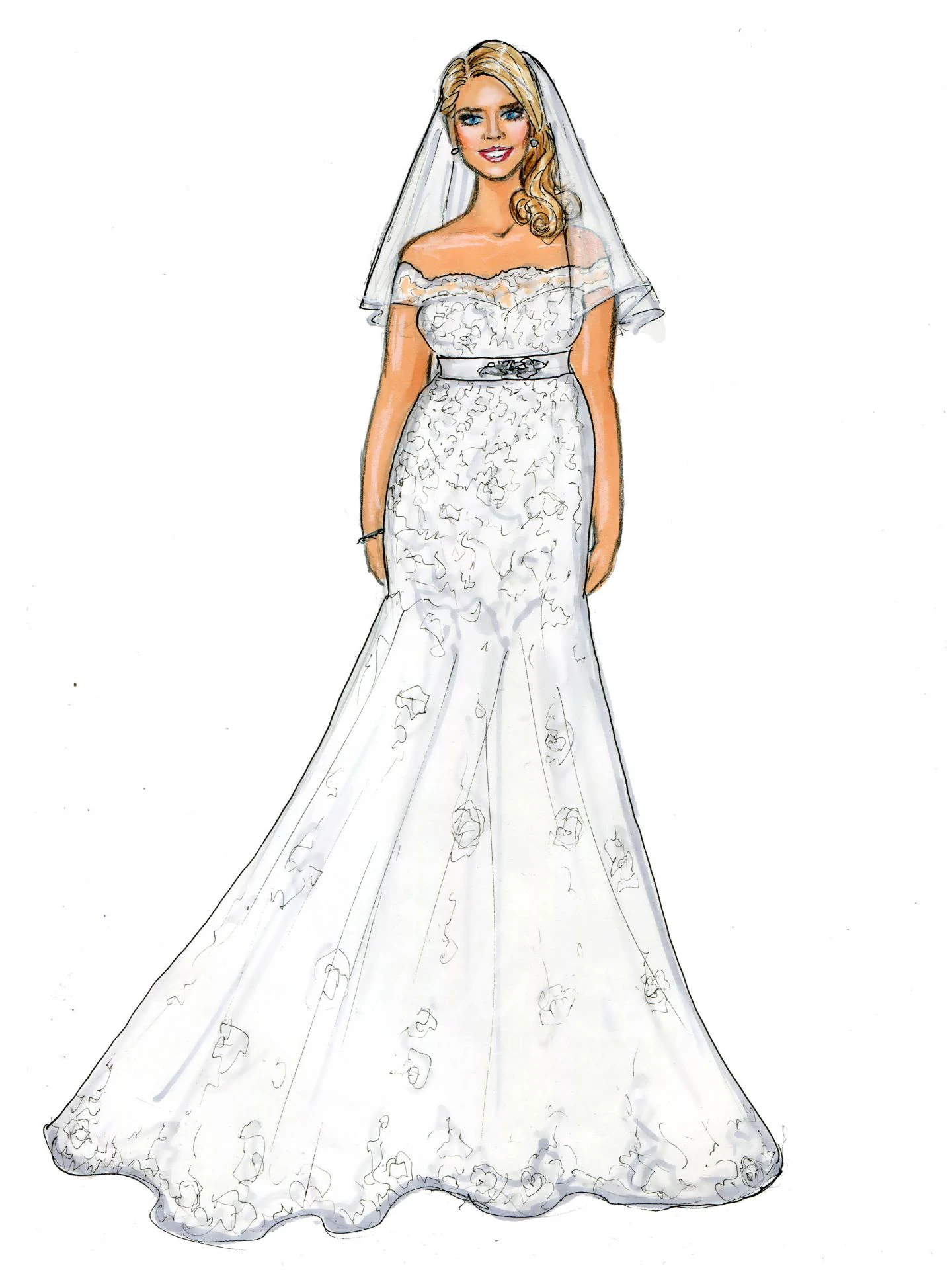 Plus Size Off-The-Shoulder Lace Wedding Dress Jeweled Trumpet Unique