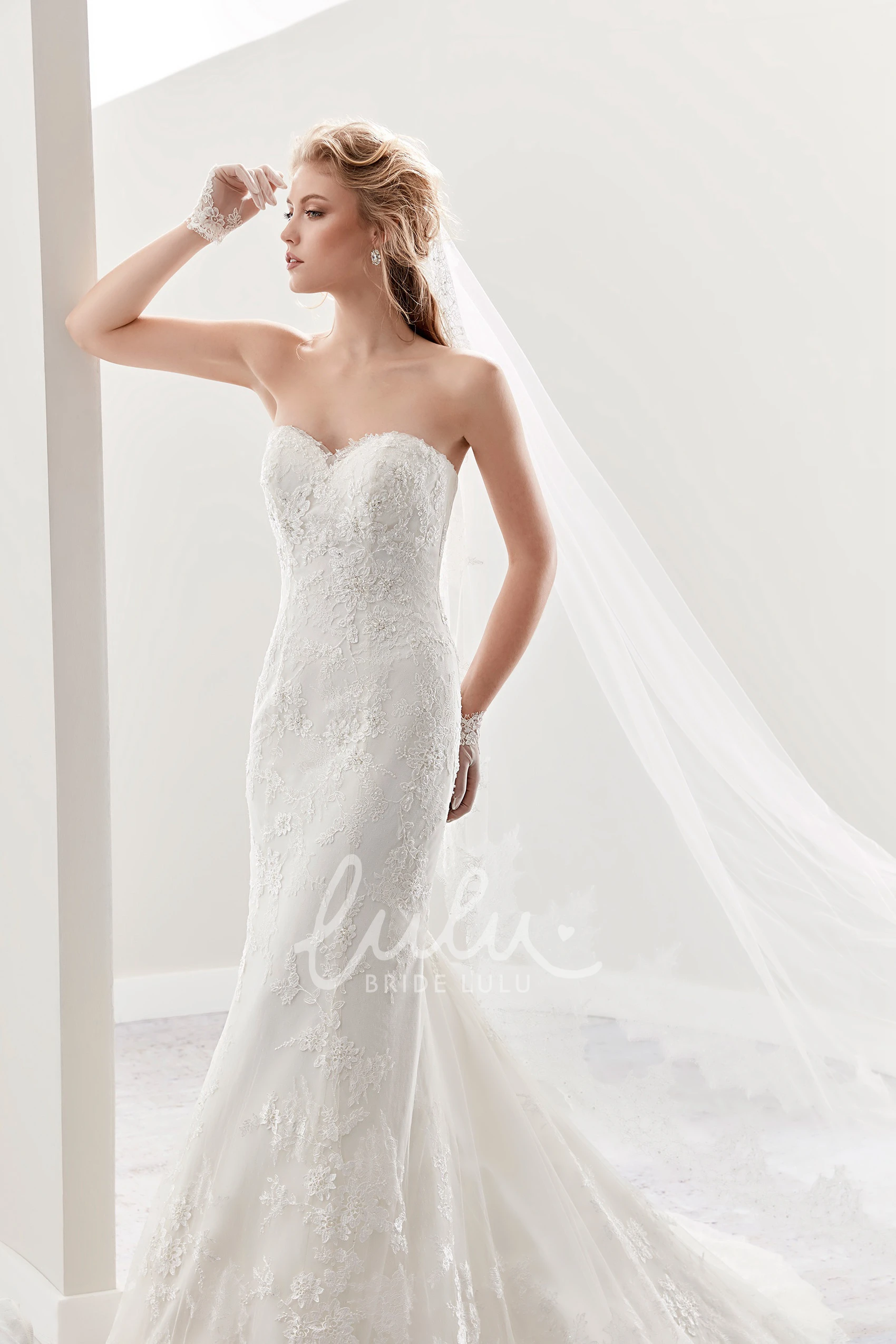 Sheath Mermaid Sweetheart Wedding Dress with Appliques and Open Back Classic Bridal Gown
