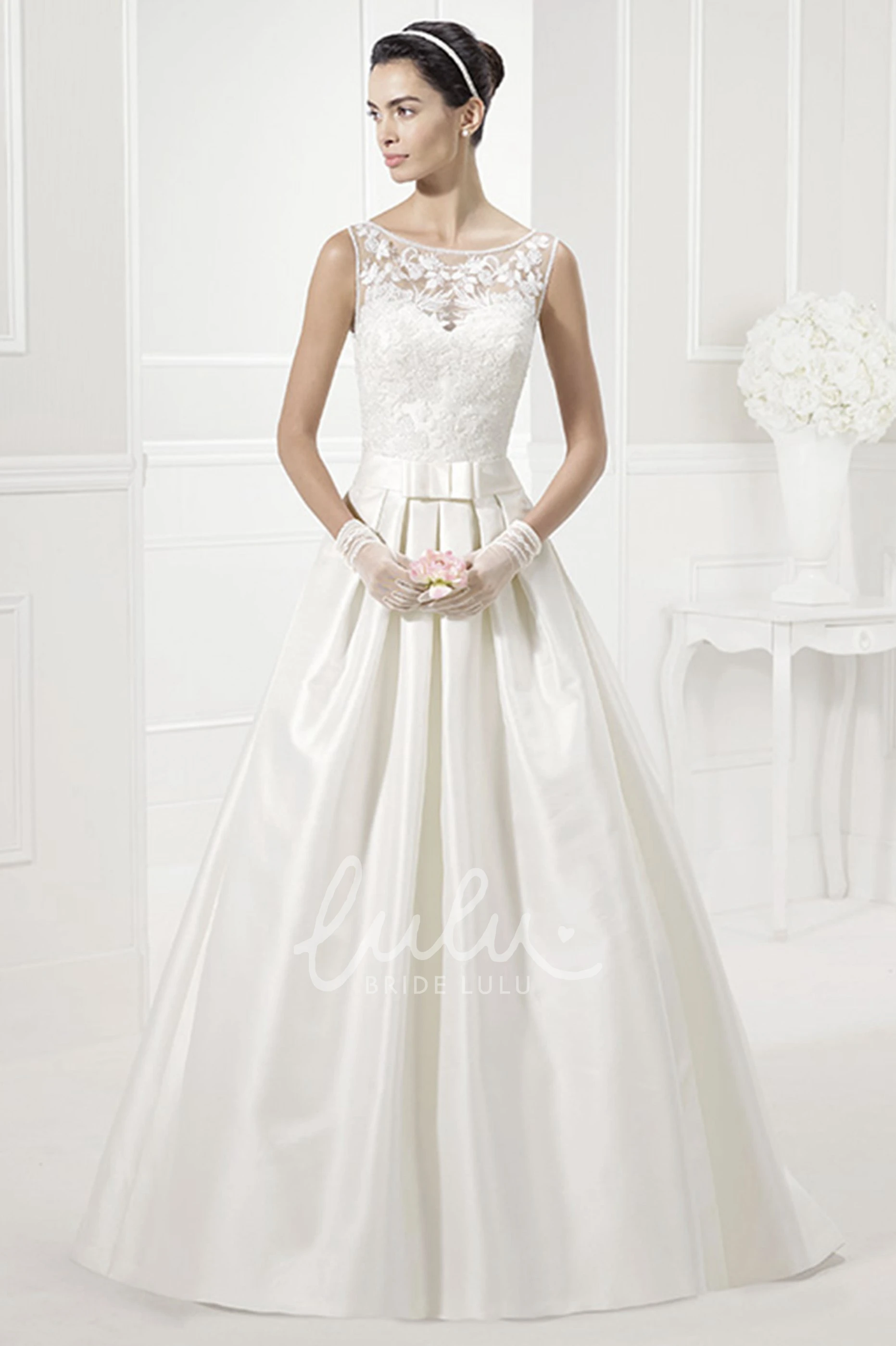 Taffeta Bridal Gown with Jewel Neck Lace Top and Bows