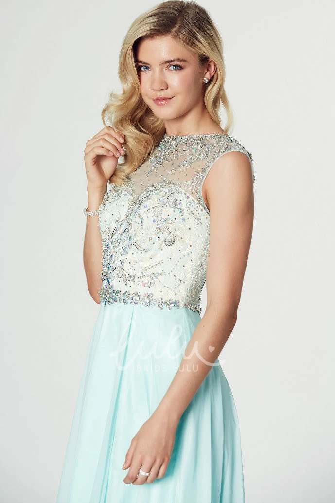 Chiffon Jewel Neck Sleeveless Prom Dress Maxi Length with Beading