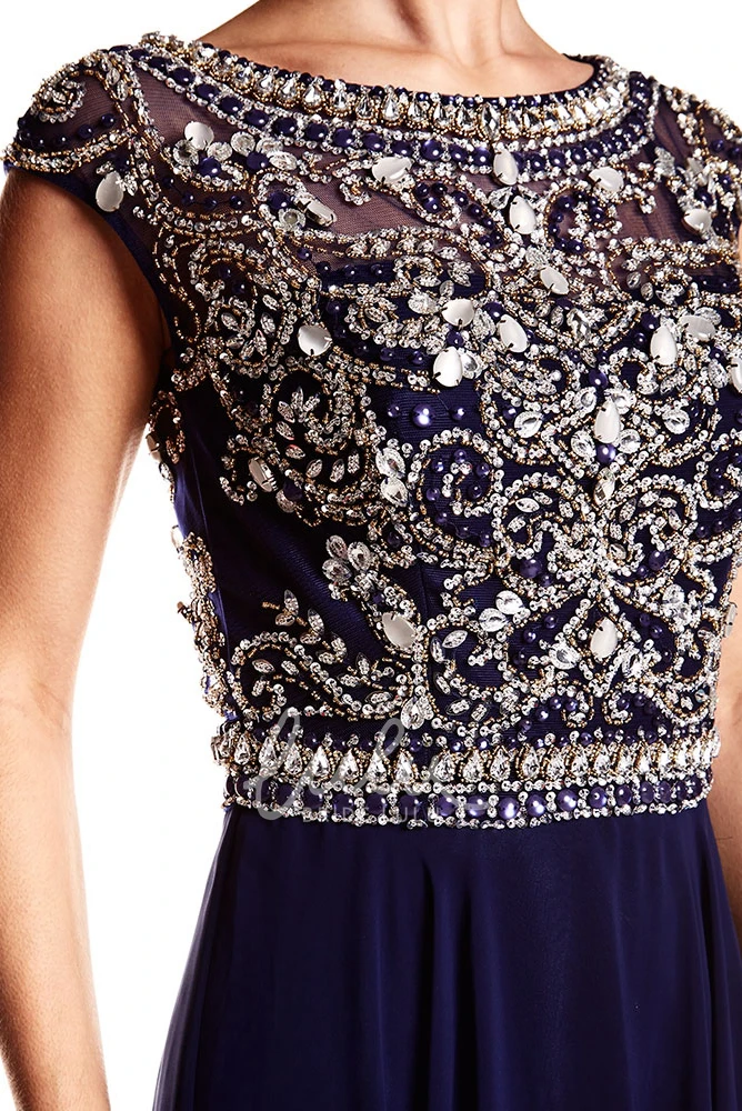 Beaded Scoop-Neck Chiffon Prom Dress with A-Line Silhouette