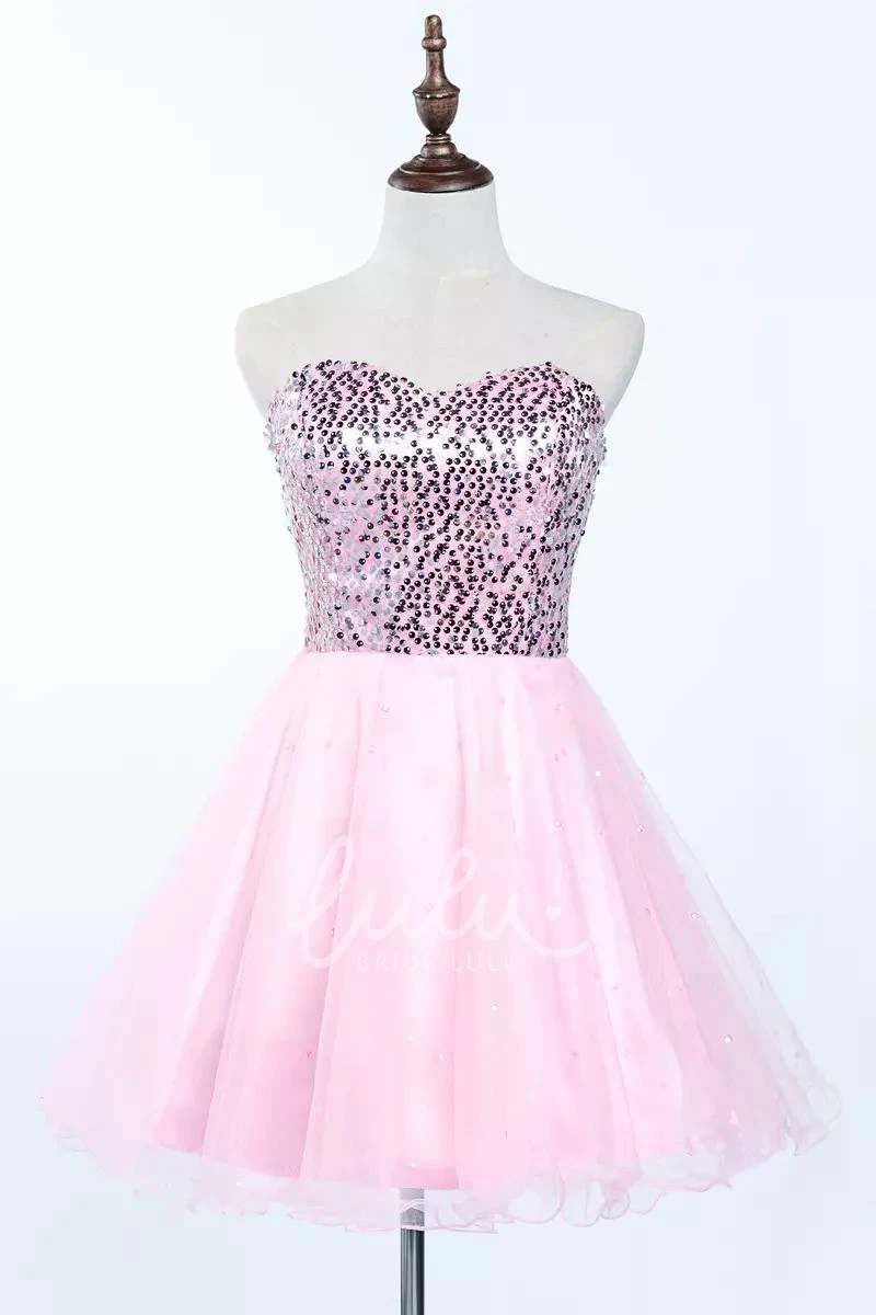 Sweetheart Sequin Tulle A-line Sleeveless Mini Homecoming Dress