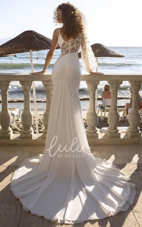 Mermaid Chiffon Spaghetti Wedding Dress with Appliques Casual Chiffon Mermaid Wedding Dress with Appliques