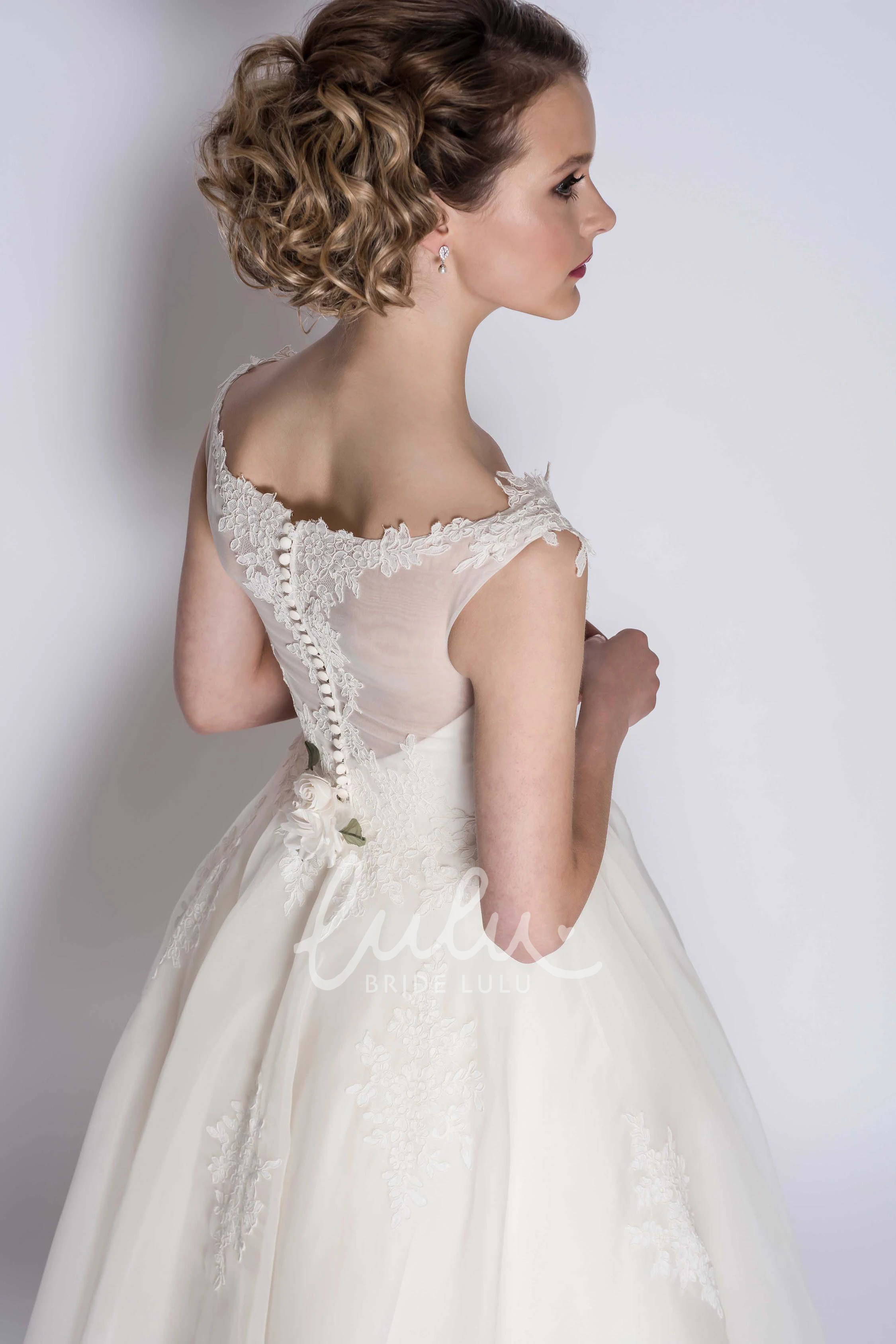 Organza Ball Gown Illusion Back Flower Wedding Dress