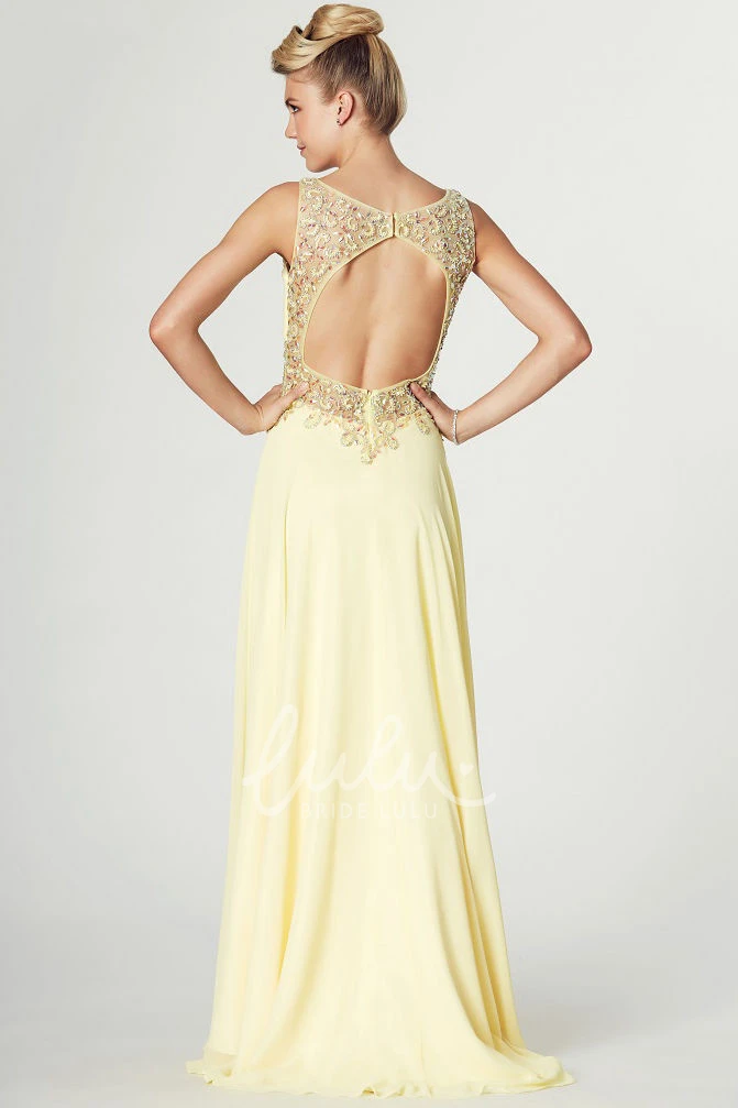 Beaded Scoop Neck Sleeveless Maxi Chiffon Prom Dress Unique Formal Dress