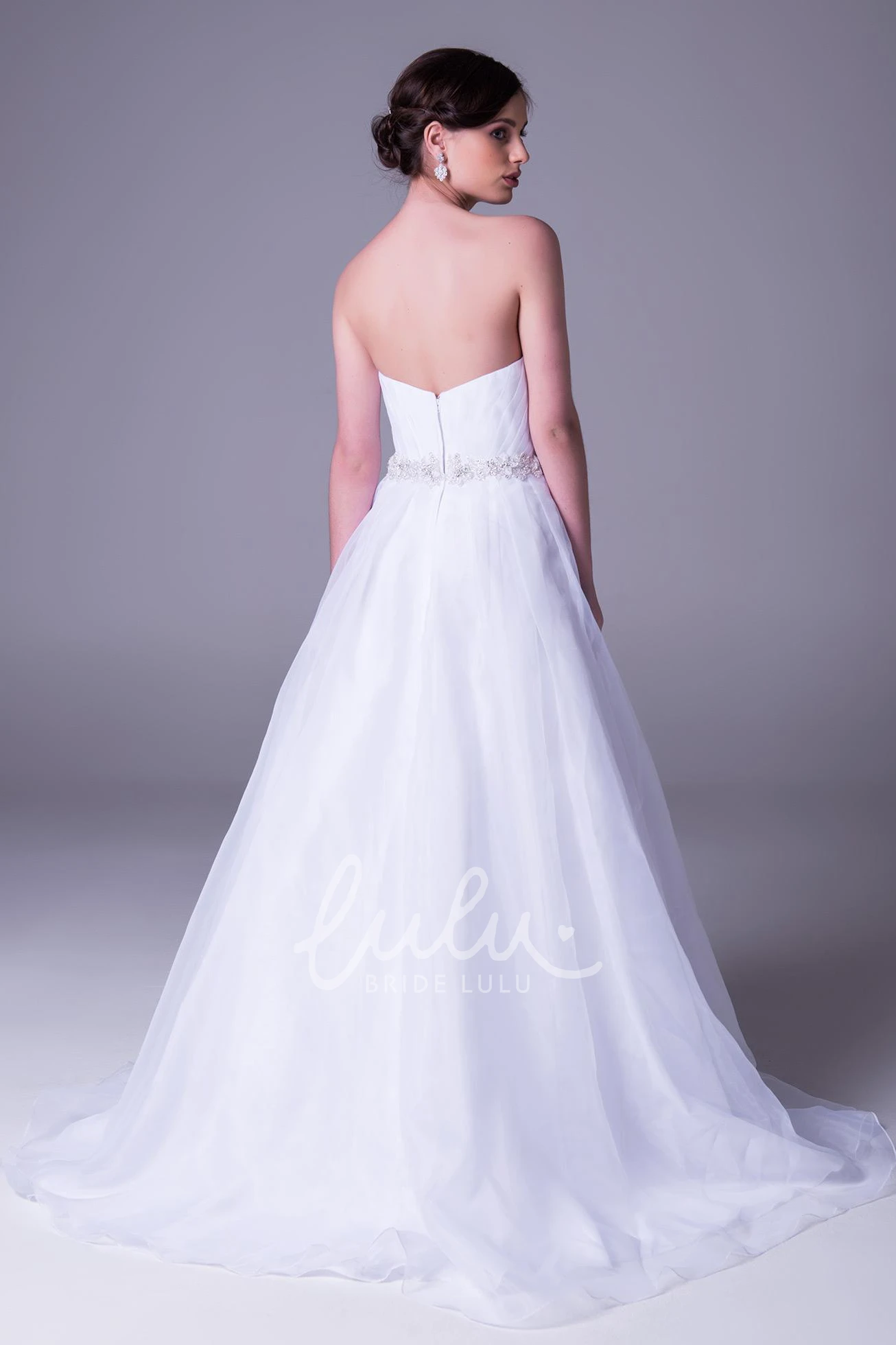 Jeweled Tulle A-Line Wedding Dress with Ruching and V-Back