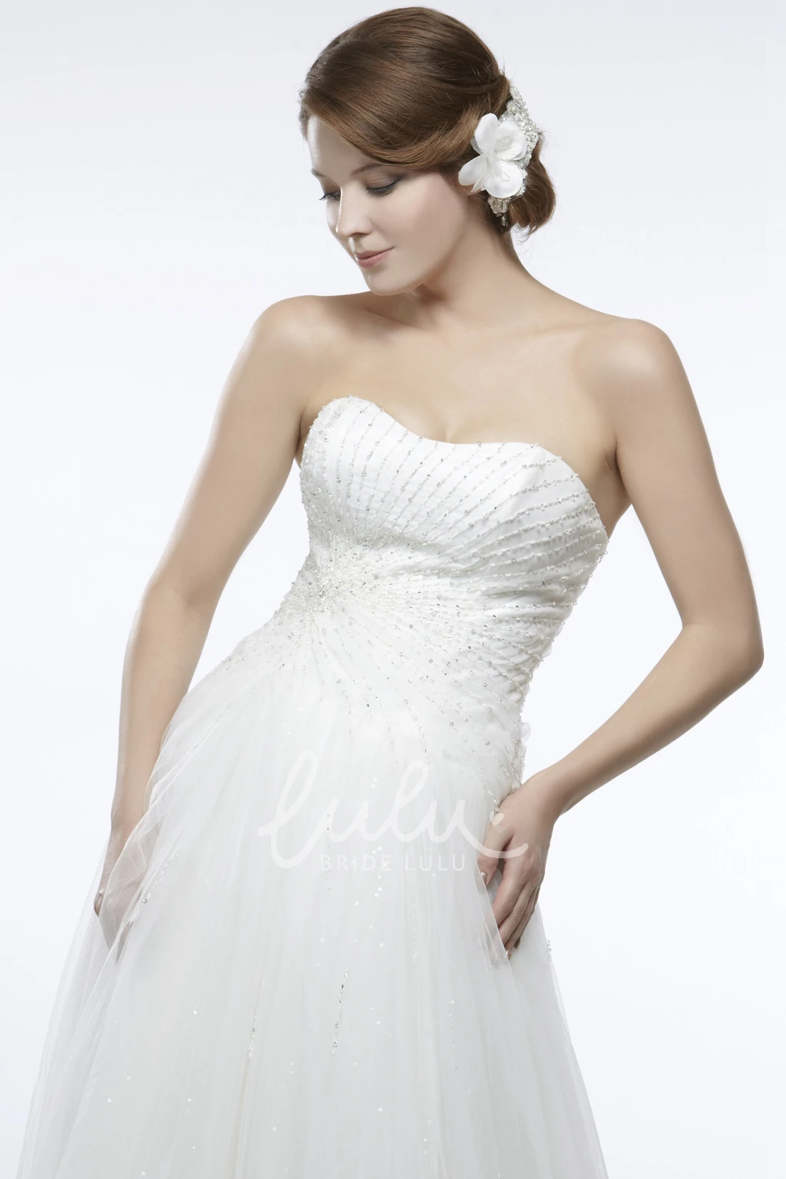 Sweetheart Beaded Tulle Wedding Dress A-Line Empire Maxi