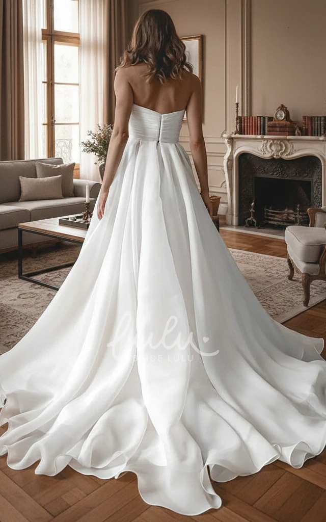 Strapless Sweetheart Chiffon A-Line Wedding Dress Front Split Pleated Bridal Gown