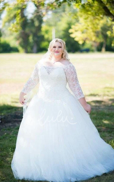 Off Shoulder Tulle Lace A-Line Plus Size Wedding Dress Elegant 2025 Women's Bridal Gown