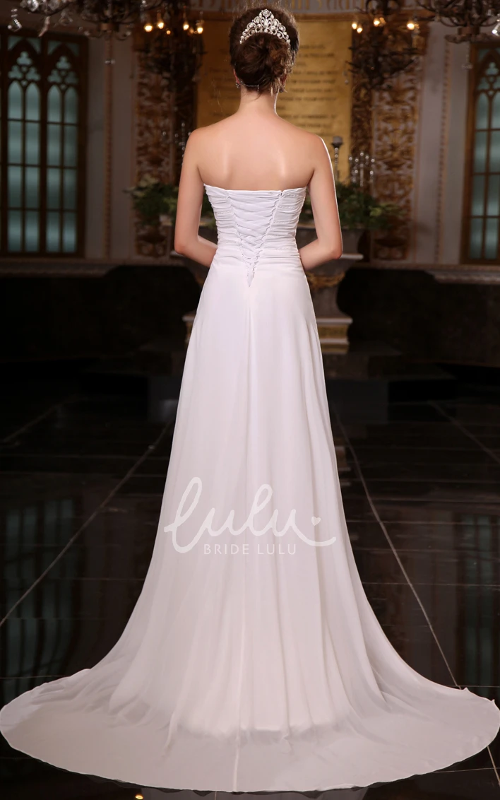 Elegant Chiffon Strapless Wedding Dress with Ruching Flowy A-line Bridal Gown