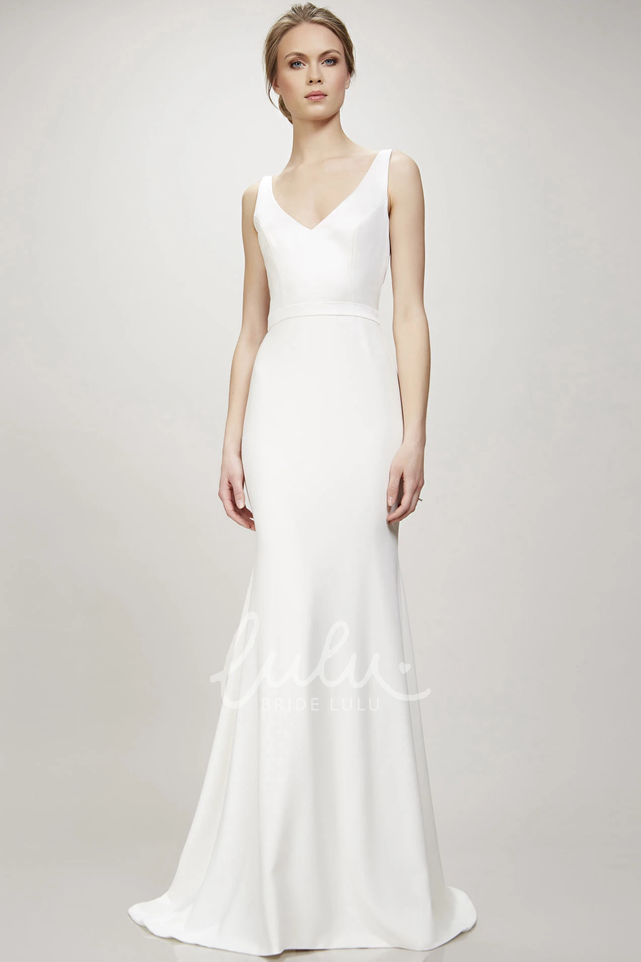 V-Neck Sweep Train Wedding Dress with Backless Design