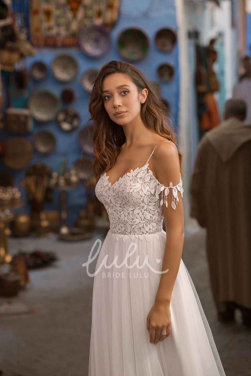 Lace V-neck Tulle Off-shoulder Sexy Wedding Dress with Ethereal Details