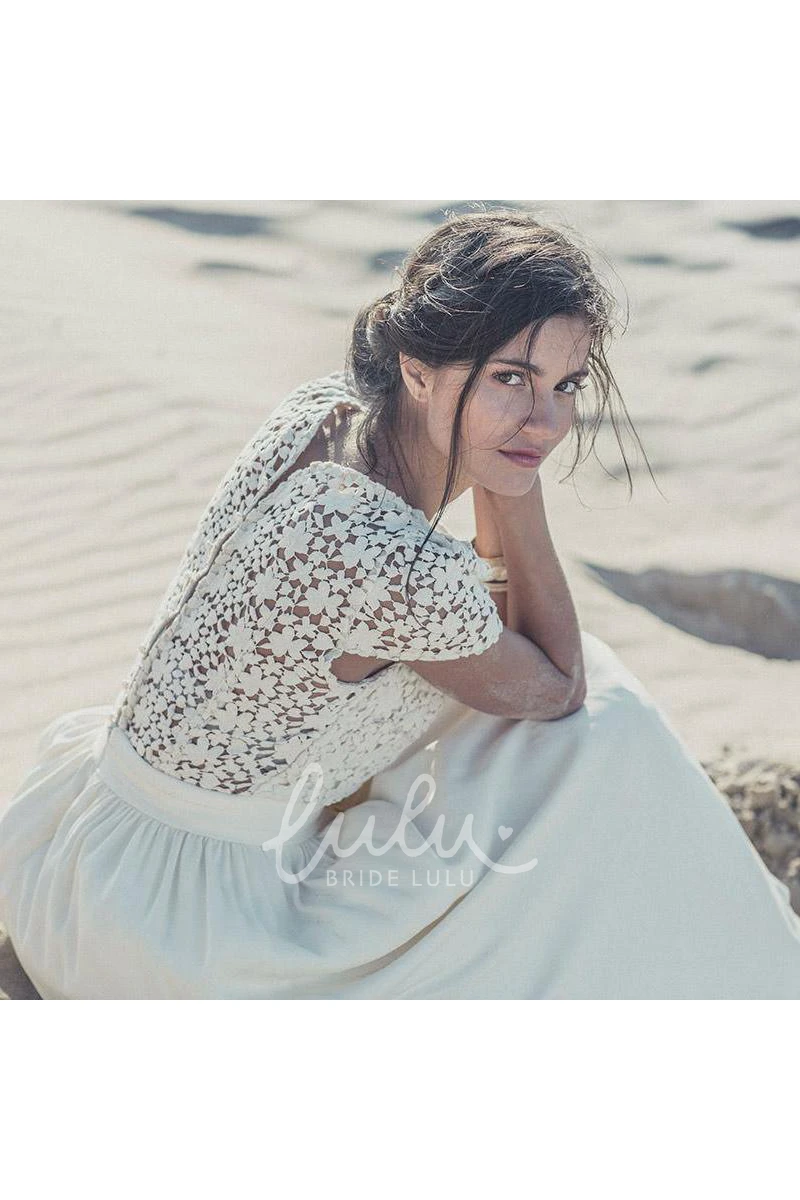 White Lace A-Line Tea Length Wedding Dress with Cap Sleeves