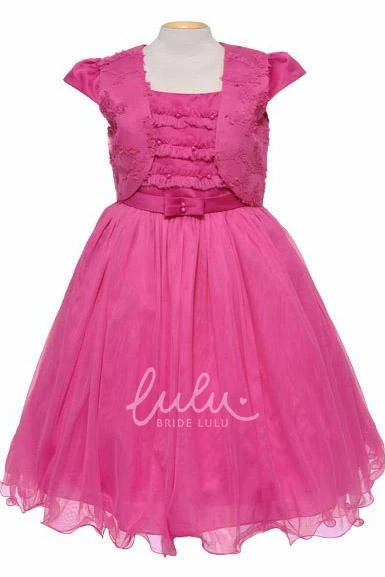 Bowed Tulle&Satin Flower Girl Dress with Embroidery Short Bridesmaid Dress Unique