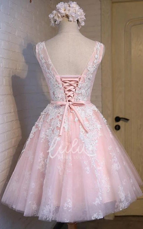 A-Line Lace Scoop Neck Cute Bridesmaid Dress