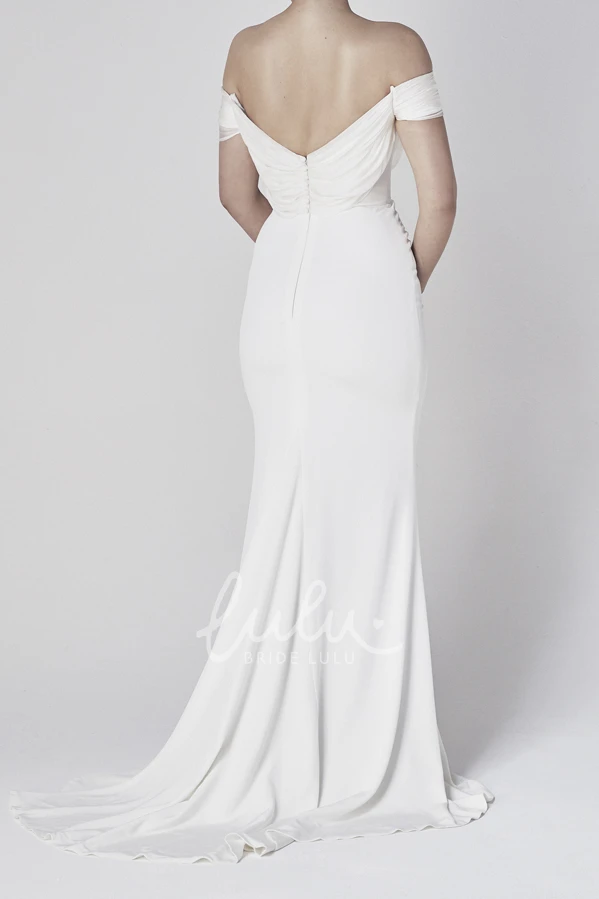Sheath Satin Bridal Gown with Off-the-shoulder Tiers and V-back Elegant Wedding Dress