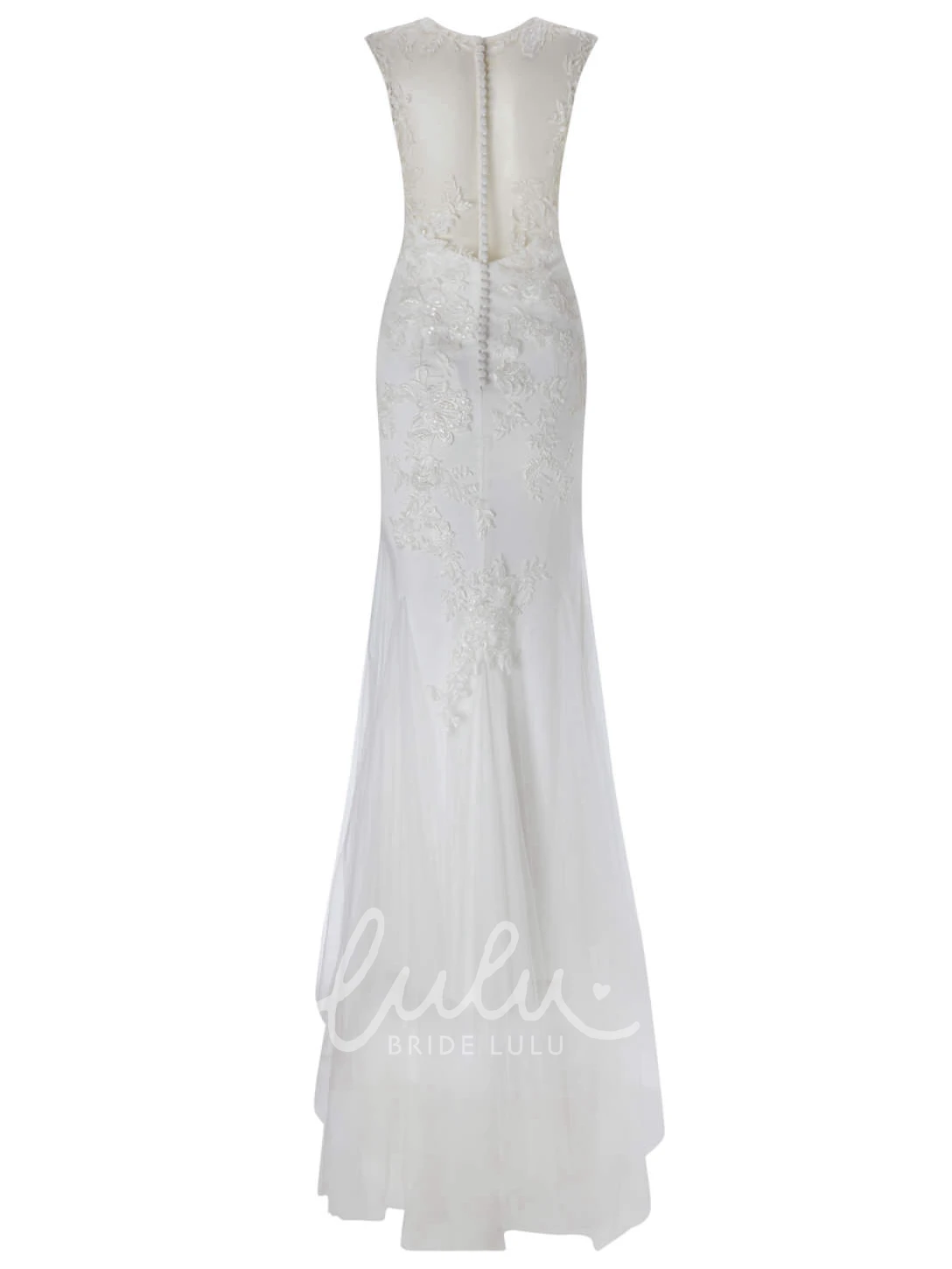 Lace&Tulle Sheath Wedding Dress with V-Neck and Illusion Floor-Length