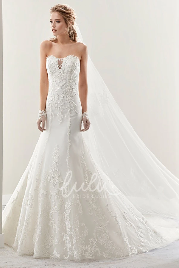 Mermaid Lace Wedding Dress with Strapless Illusive Details and Brush Train
