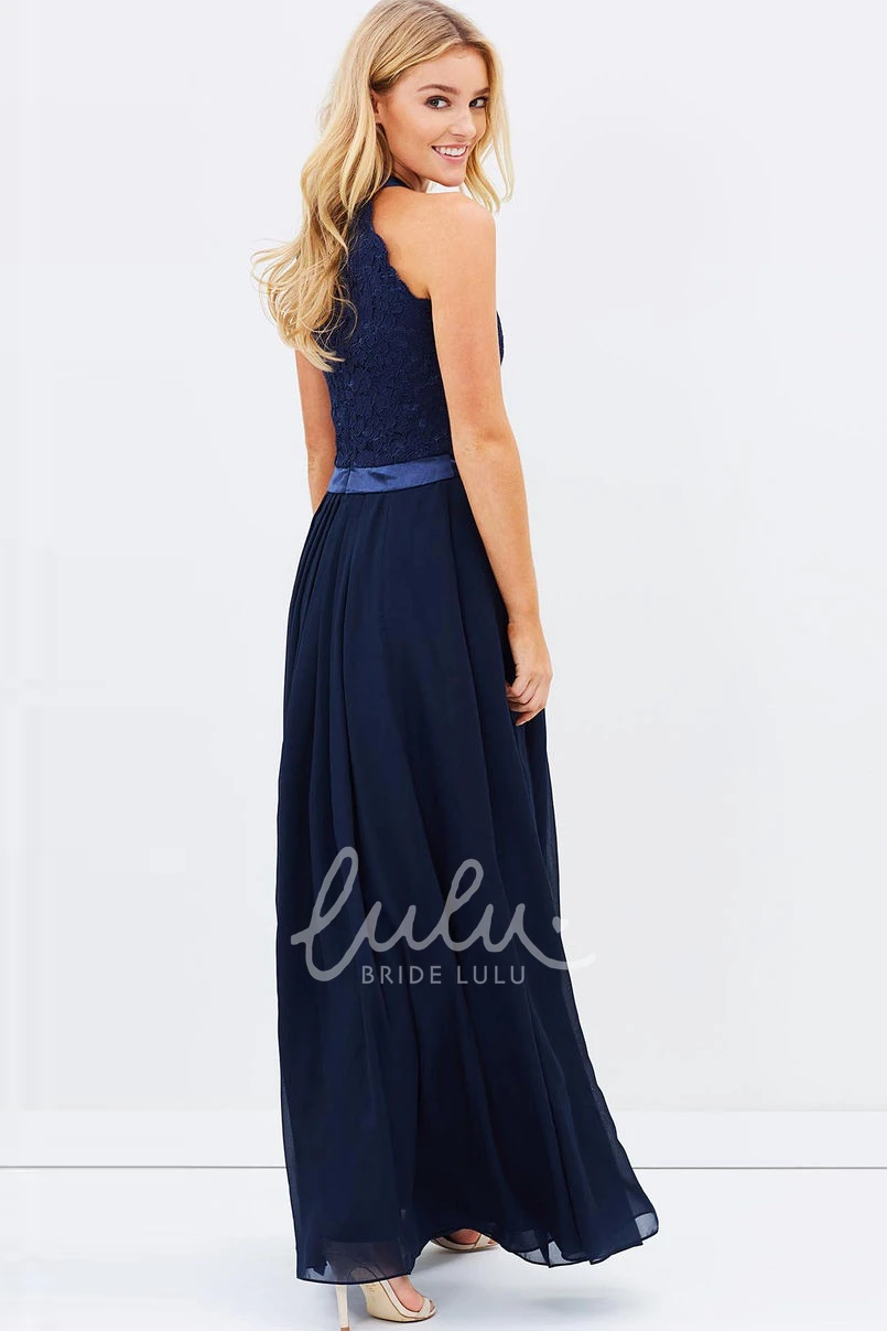Appliqued Sleeveless A-Line Bridesmaid Dress with Ankle-Length and Zipper Back Flowy Bridesmaid Dress