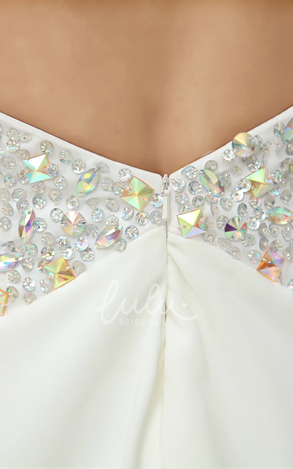 Chiffon Crystal Ruffle Plunged Formal Dress With Hem