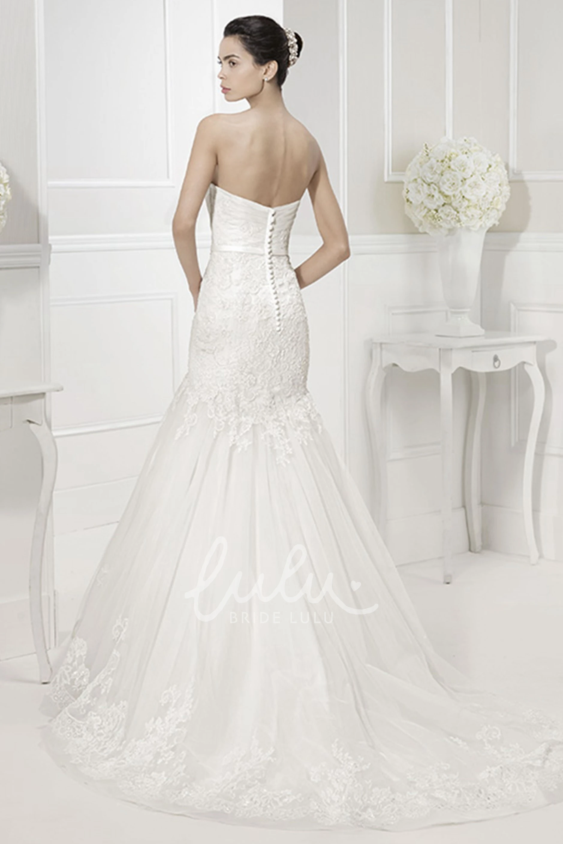Mermaid Tulle Wedding Dress with Sweetheart Neckline Criss-Cross Back Lace and Belt
