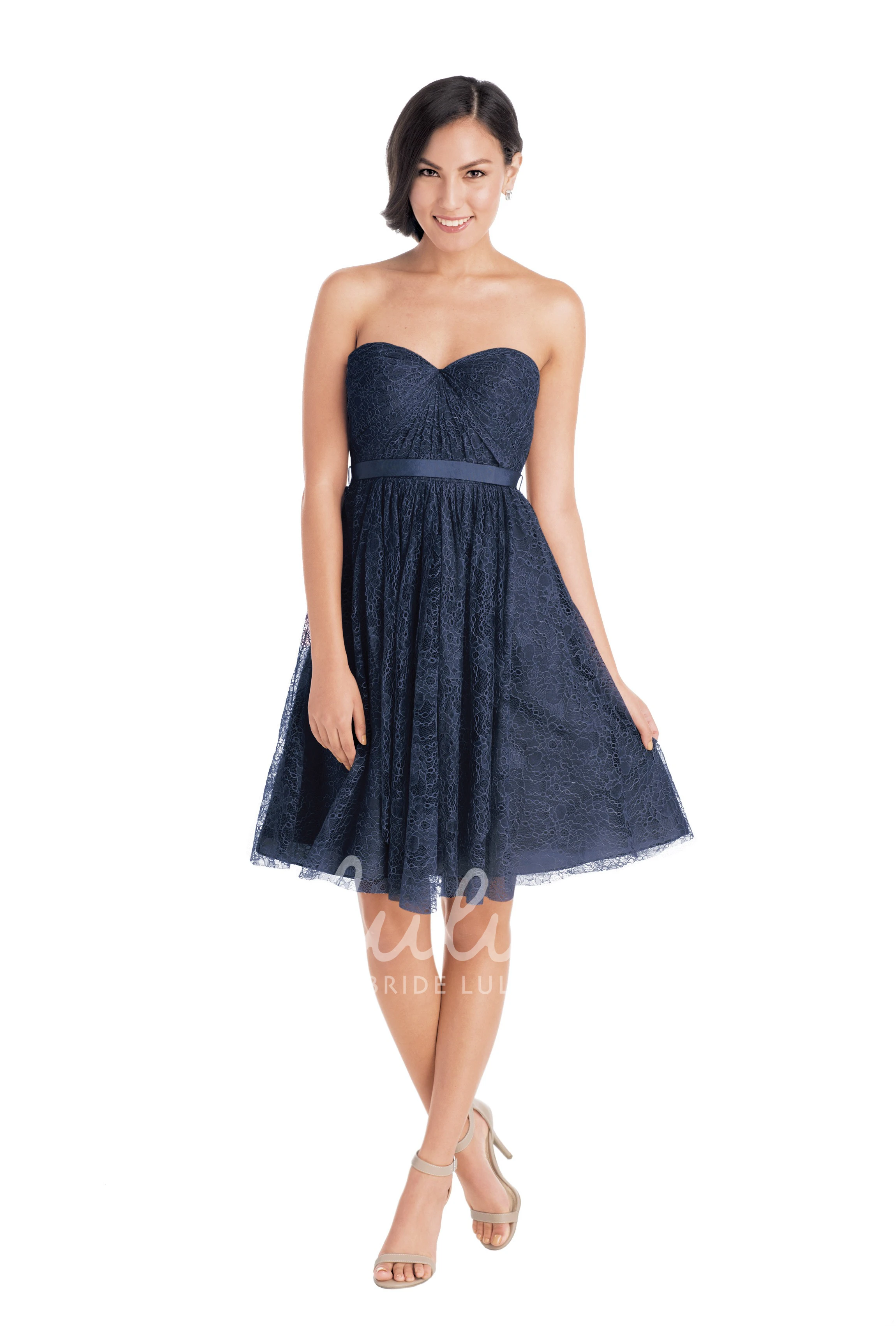 Ribboned Lace Cap Sleeve Sweetheart Short Bridesmaid Dress in Multiple Colors