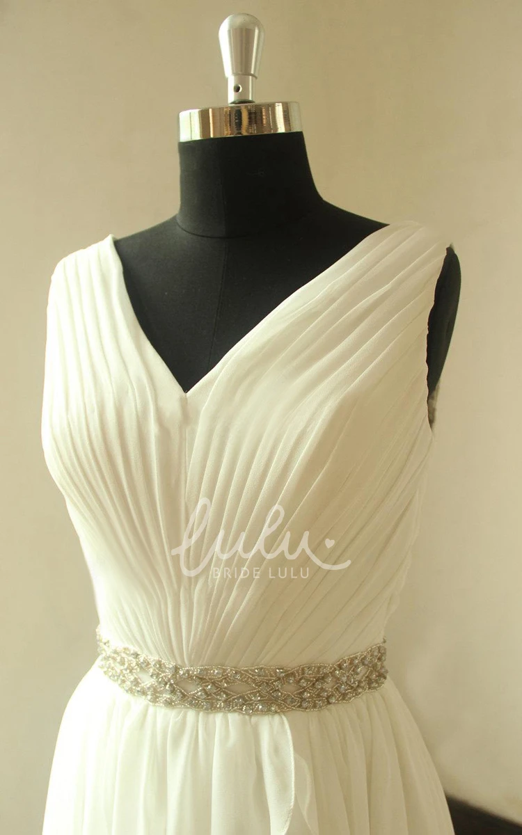 Chiffon Lace Winter Wedding Dress with Beaded Sash Ribbon