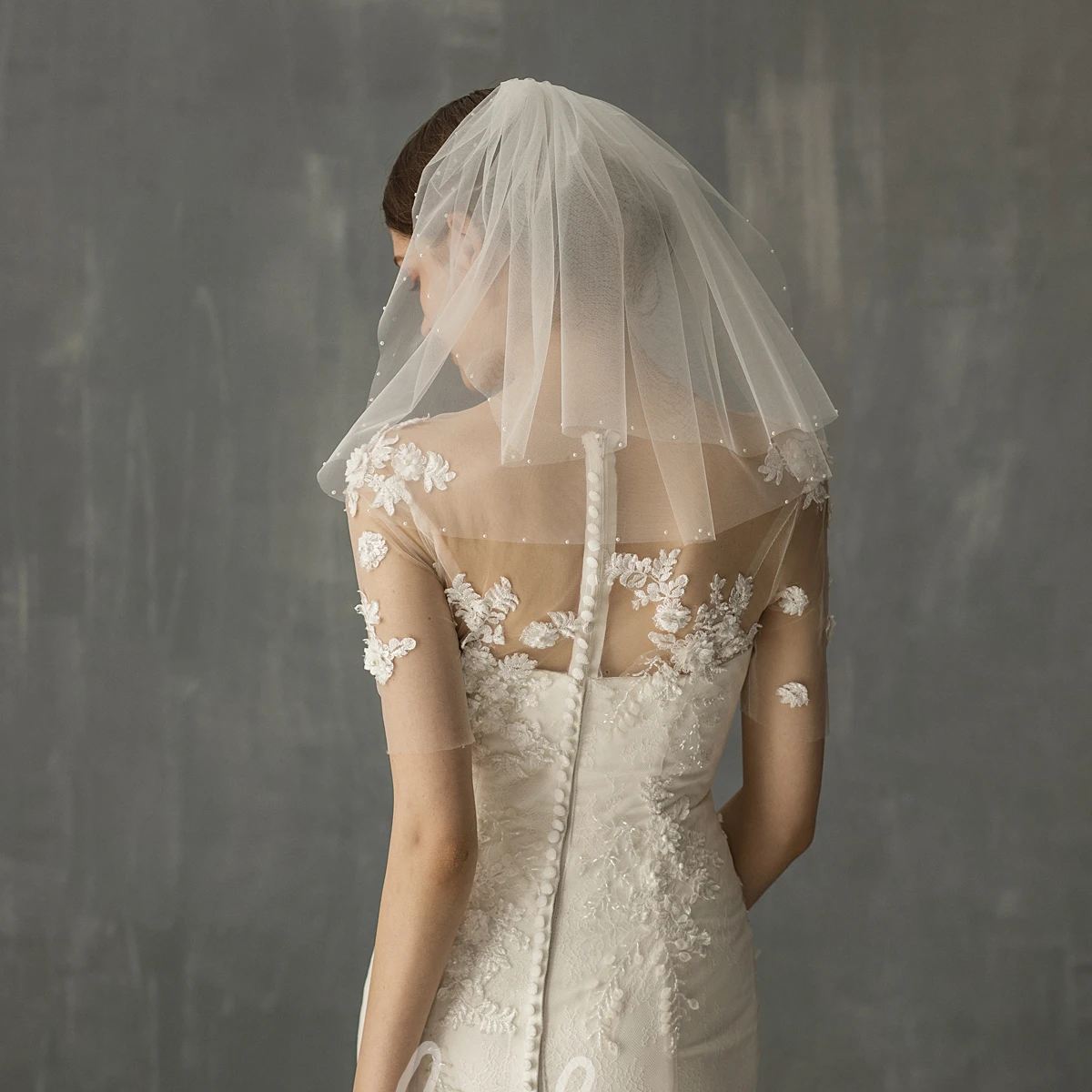 Two Tier Soft Beaded Shoulder Veil
