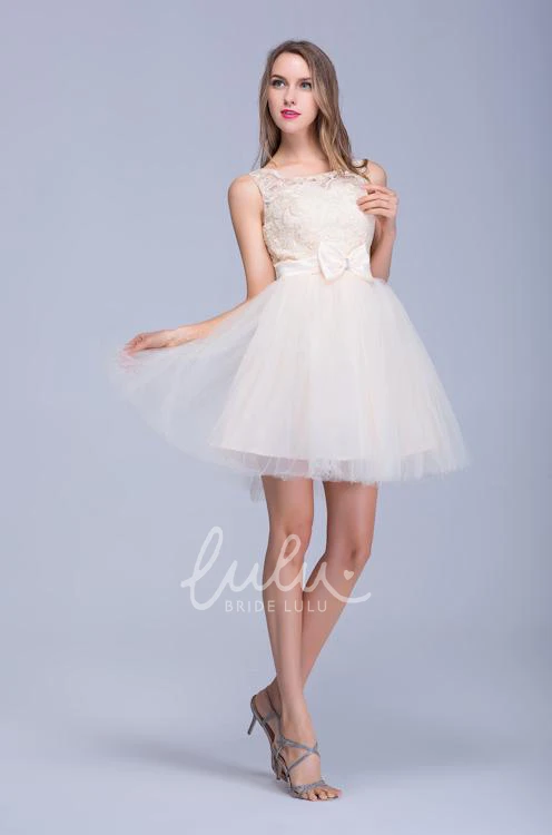 Illusion Sleeveless Tulle Homecoming Dress with Lace Bowknot Modern & Classy