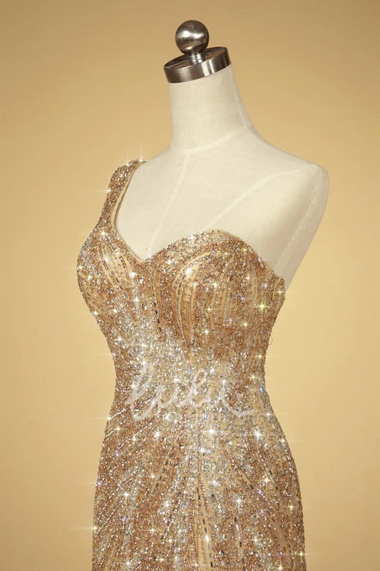 Luxury Tulle Mermaid Formal Dress with One Shoulder and Open Back