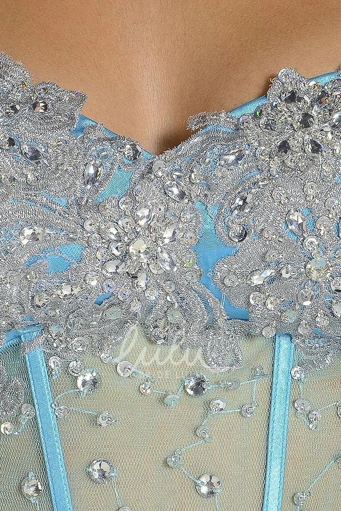 Sweetheart A-Line Beaded Tulle&Satin Prom Dress with Pleats Floor Length