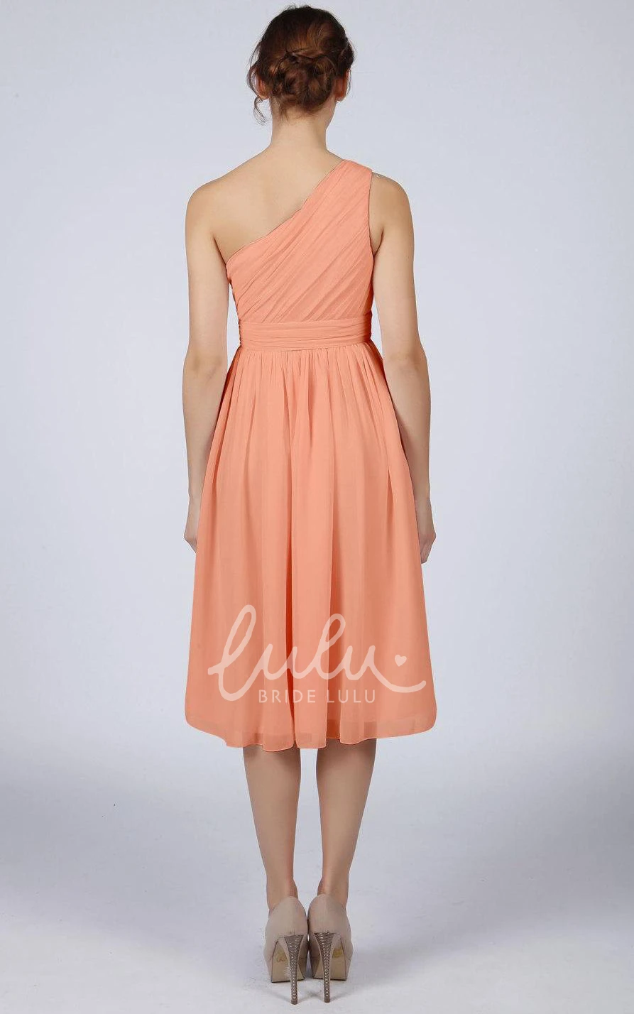Ruched One-Shoulder Chiffon A-line Dress