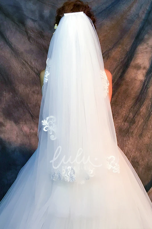 Applique Puffy Tulle Wedding Veil Short Style