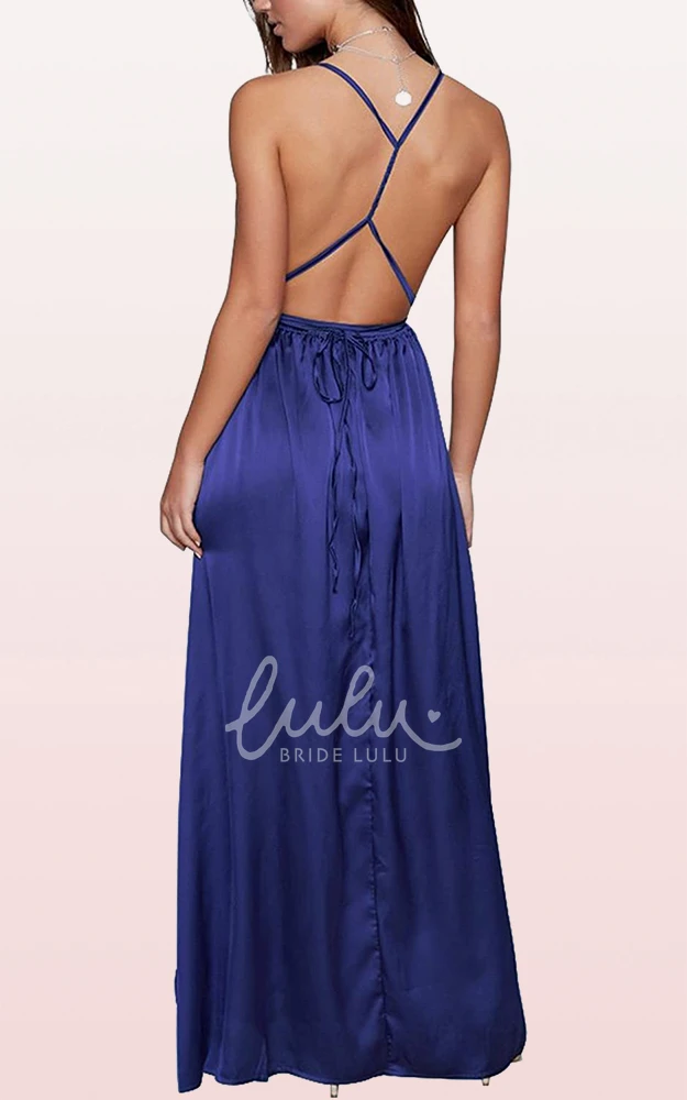 Romantic Satin V-neck A-line Guest Dress with Ruffles and Split Front Formal Dress