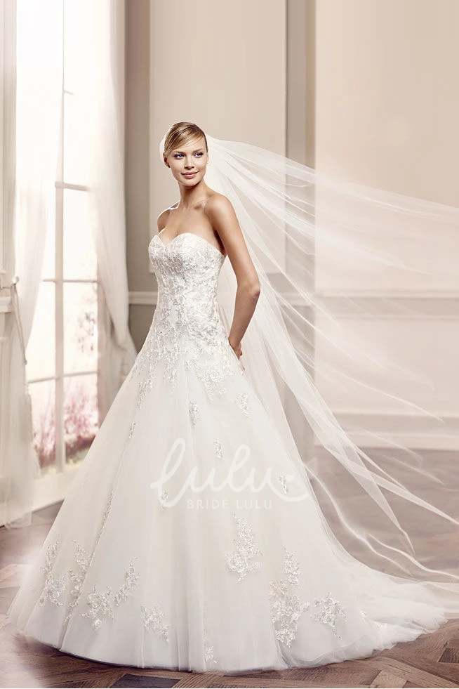 Appliqued Tulle Wedding Dress with Sweetheart & Draping A-Line Sleeveless Floor-Length