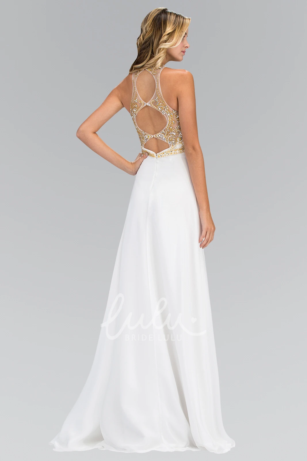 A-Line Beaded Jersey Keyhole Bridesmaid Dress