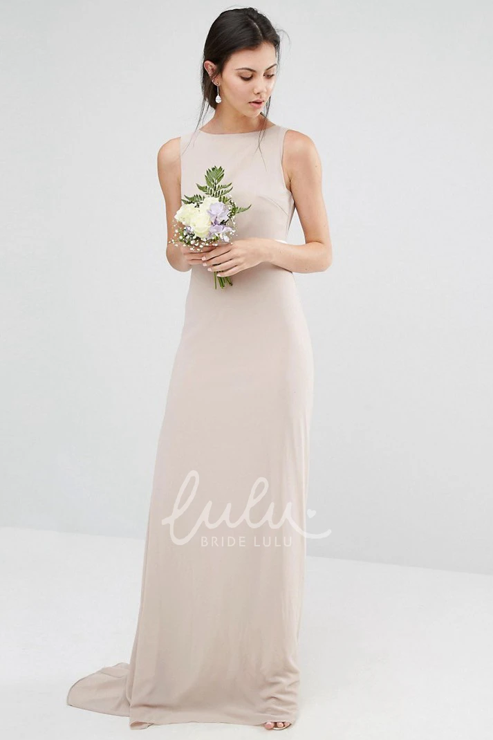 Jewel Neck Sleeveless Chiffon Bridesmaid Dress Floor-Length Sheath Bow