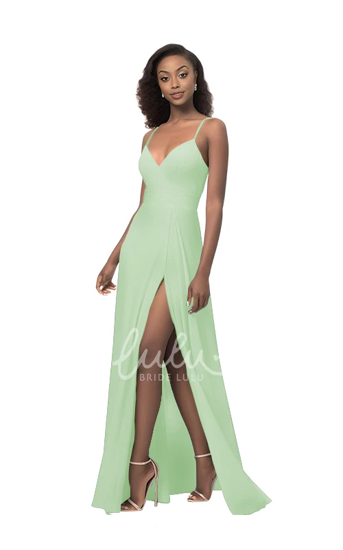 Spaghetti Strap Chiffon Bridesmaid Dress with Front Split Sexy & Chic