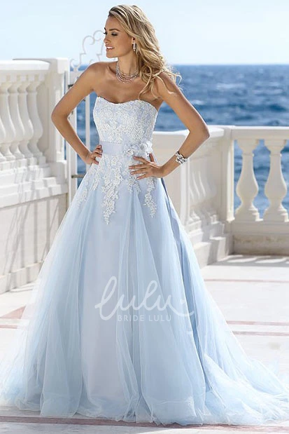 Strapless A-Line Tulle Wedding Dress with Flower Classic Bridal Gown